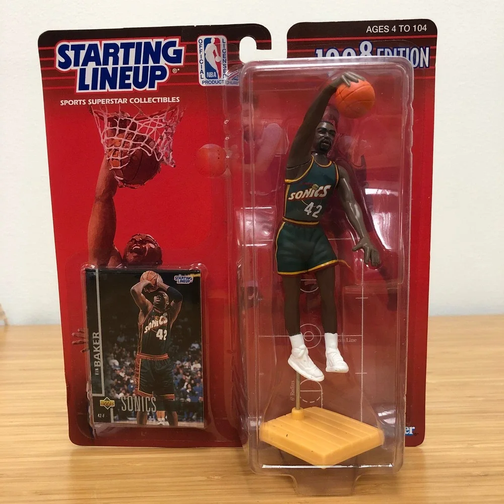 Kenner Starting Lineup Vin Baker NBA Seattle SuperSonics Green 1998 Figure Card